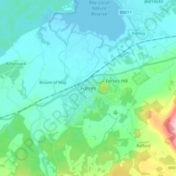Topografische Karte Forres, Höhe, Relief