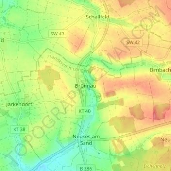 Topografische Karte Brünnau, Höhe, Relief