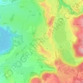 Topografische Karte Soyria, Höhe, Relief