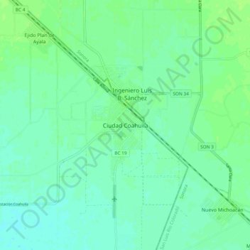 Topografische Karte Ciudad Coahuila, Höhe, Relief