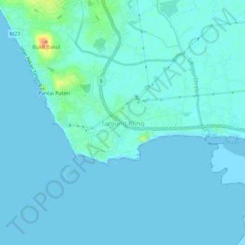 Topografische Karte Tanjung Kling, Höhe, Relief