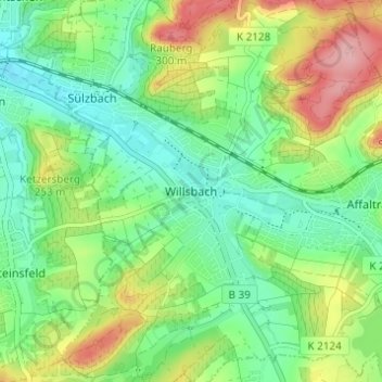 Topografische Karte Willsbach, Höhe, Relief