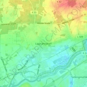 Topografische Karte Lippramsdorf, Höhe, Relief
