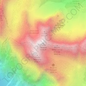 Topografische Karte Punta Sorapiss, Höhe, Relief