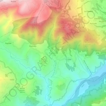 Topografische Karte Ruzzano, Höhe, Relief