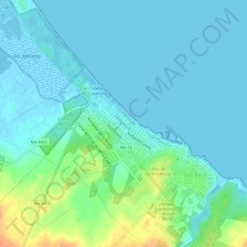 Topografische Karte Can Picafort, Höhe, Relief