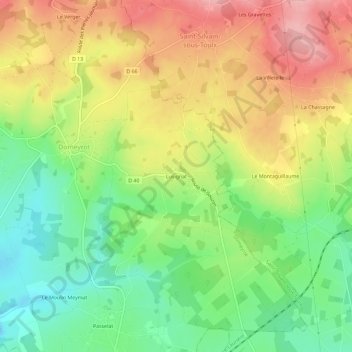 Topografische Karte Lusignat, Höhe, Relief