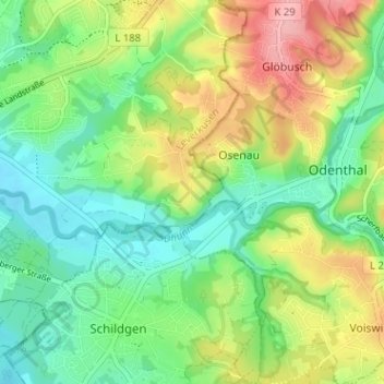 Topografische Karte Uppersberg, Höhe, Relief
