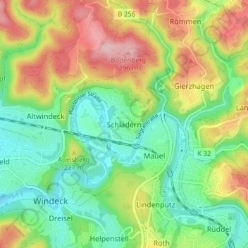 Topografische Karte Schladern, Höhe, Relief