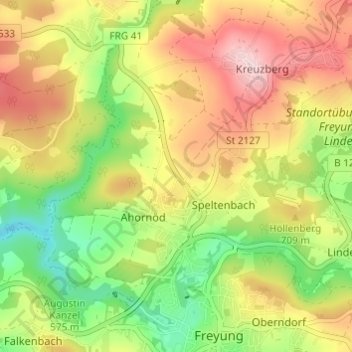 Topografische Karte Kreuzstraße, Höhe, Relief