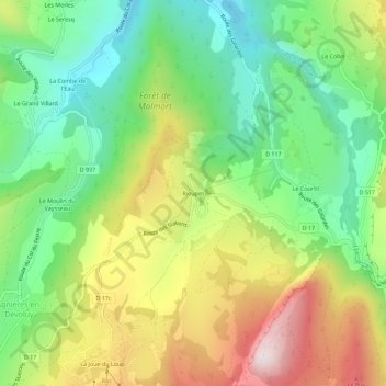 Topografische Karte Rioupes, Höhe, Relief