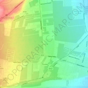 Topografische Karte Vistalba, Höhe, Relief