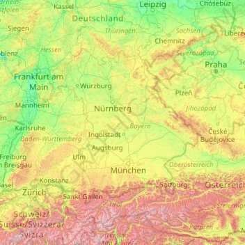 Topografische Karte Bayern, Höhe, Relief