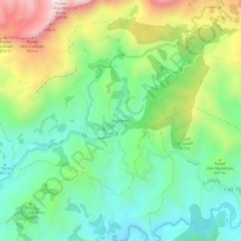 Topografische Karte Escaladei, Höhe, Relief