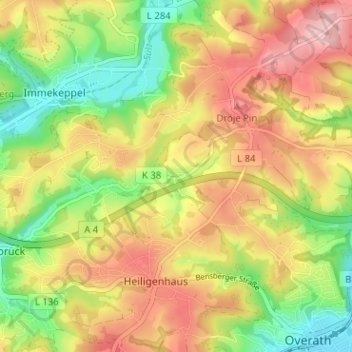 Topografische Karte Oberbech, Höhe, Relief