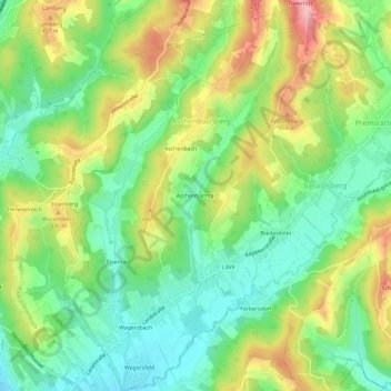 Topografische Karte Aschenbachtal, Höhe, Relief