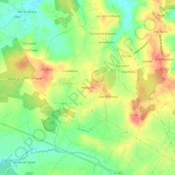 Topografische Karte Pellouaille, Höhe, Relief