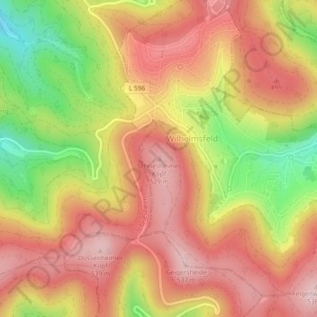 Topografische Karte Schriesheimer Kopf, Höhe, Relief