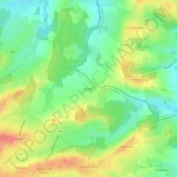 Topografische Karte Prunière, Höhe, Relief