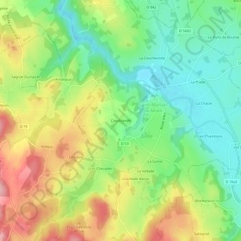 Topografische Karte Courblande, Höhe, Relief