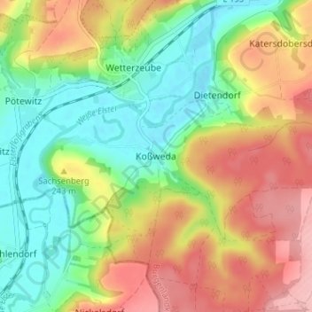 Topografische Karte Koßweda, Höhe, Relief