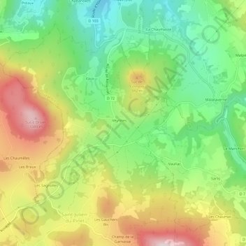 Topografische Karte Veyrines, Höhe, Relief