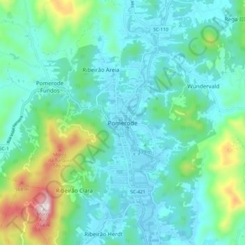 Topografische Karte Pomerode, Höhe, Relief
