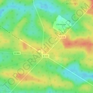 Topografische Karte Forêt des Andaines, Höhe, Relief