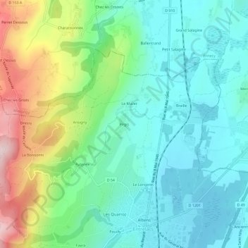 Topografische Karte Pégis, Höhe, Relief