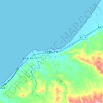 Topografische Karte Caleta Cruz, Höhe, Relief