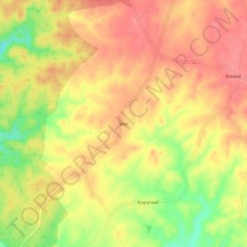 Topografische Karte Wer, Höhe, Relief