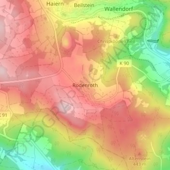 Topografische Karte Rodenroth, Höhe, Relief