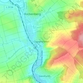 Topografische Karte Oppershofen, Höhe, Relief