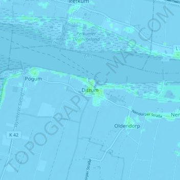 Topografische Karte Ditzum, Höhe, Relief