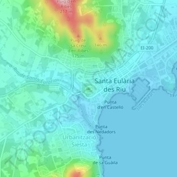 Topografische Karte Puig de Missa, Höhe, Relief