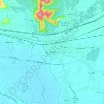 Topografische Karte San Bonifacio, Höhe, Relief