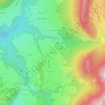 Topografische Karte Fénestro, Höhe, Relief