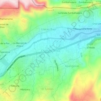 Topografische Karte Challuabamba, Höhe, Relief