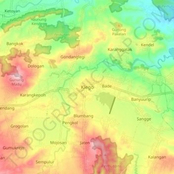 Topografische Karte Klego, Höhe, Relief