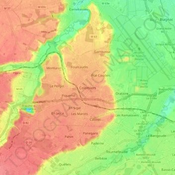 Topografische Karte Colomiers, Höhe, Relief