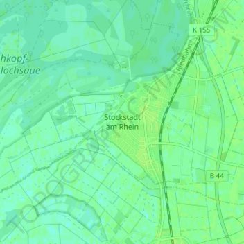 Topografische Karte Stockstadt am Rhein, Höhe, Relief