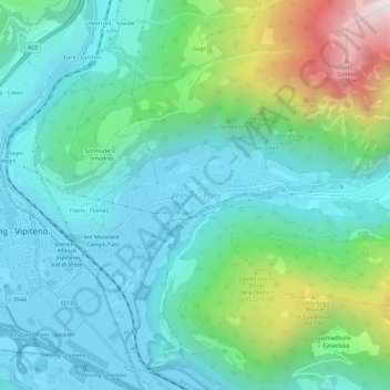 Topografische Karte Wiesen, Höhe, Relief