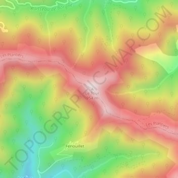 Topografische Karte Le Tour, Höhe, Relief