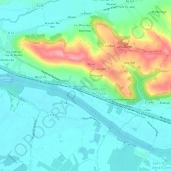 Topografische Karte Camp de Saint-Jean, Höhe, Relief