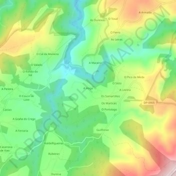 Topografische Karte A Veiga, Höhe, Relief