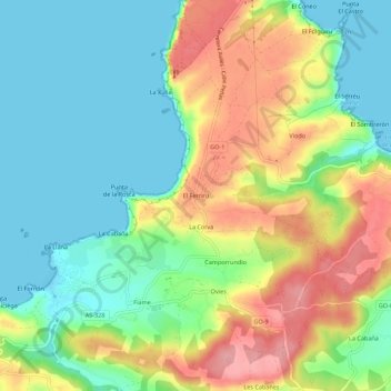 Topografische Karte El Ferrero, Höhe, Relief
