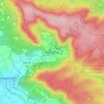 Topografische Karte Handthal, Höhe, Relief