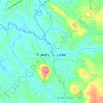 Topografische Karte Chadayamangalam, Höhe, Relief
