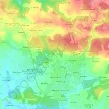 Topografische Karte Coat-Faou, Höhe, Relief