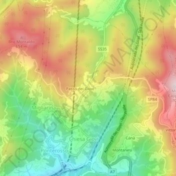 Topografische Karte Giovipass, Höhe, Relief